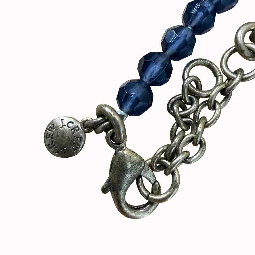 J.Crew Navy Blue Beaded Necklace With Light Blue Tassel Pendant 18